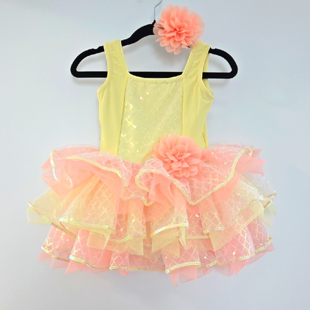 Yellow and Pink Kids Recital Costume Dress, Size 2-3y